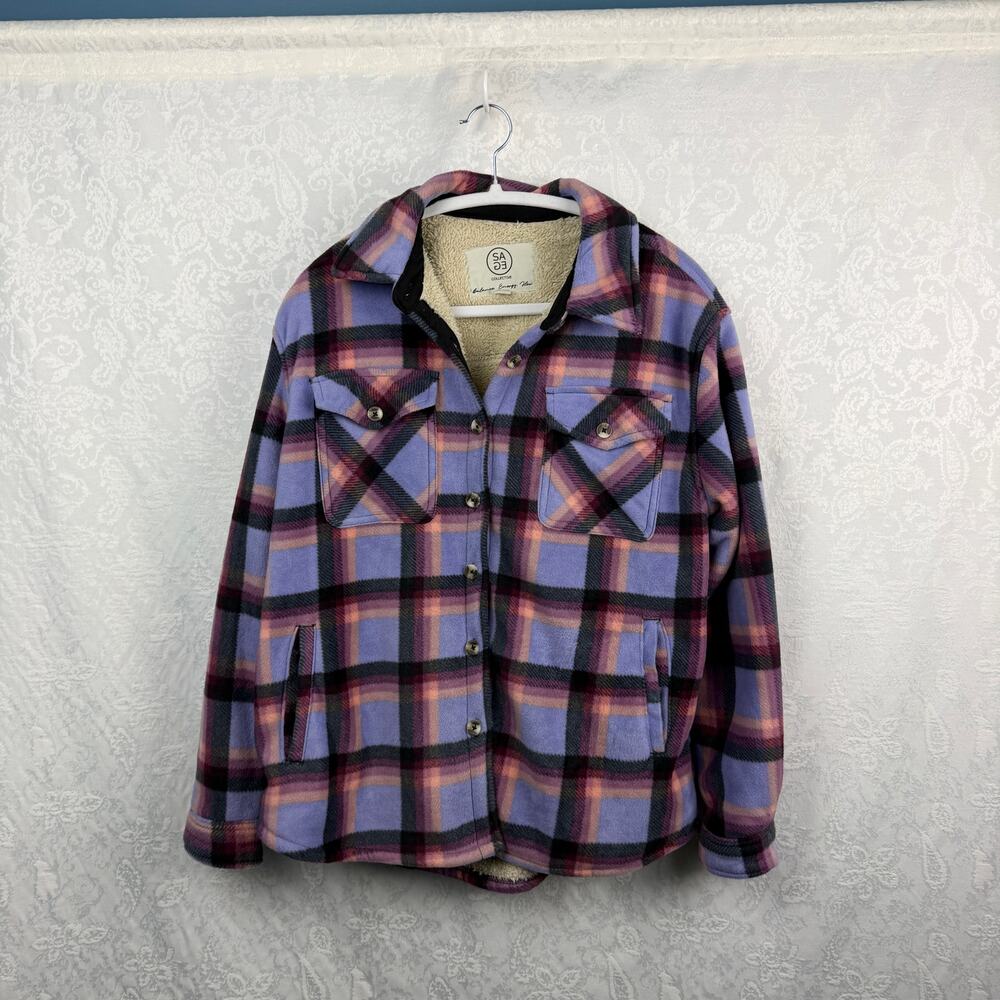 Sage Collective Plaid Sherpa-Lined Fleece Shacket – Size Small